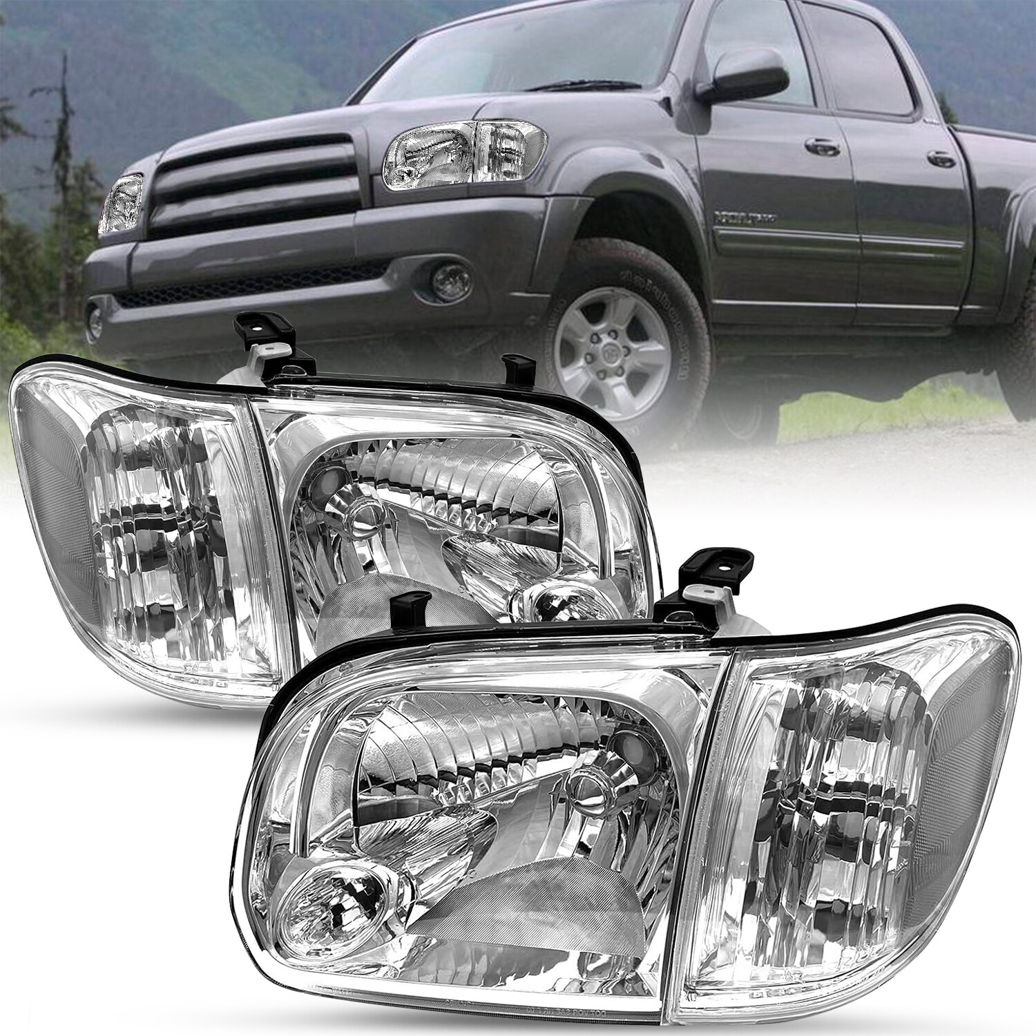 For 2005-2006 Toyota Tundra 05-07 Sequoia Chrome Headlights Assembly Lamps Pair