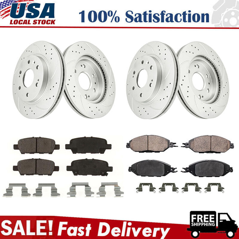 Front Rear Drilled Rotor + Brake Pad for Nissan Murano Pathfinder Infiniti QX60