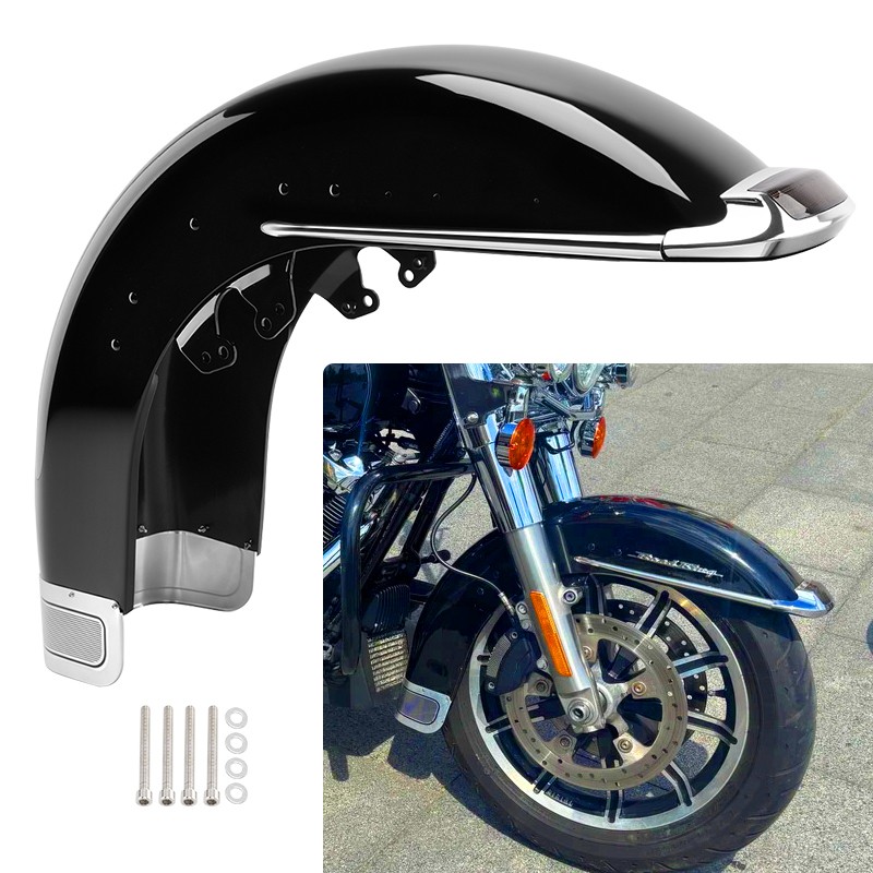 Vivid Black Front Fender Assembly Fit For Harley Electra Glide Road King 14-Up