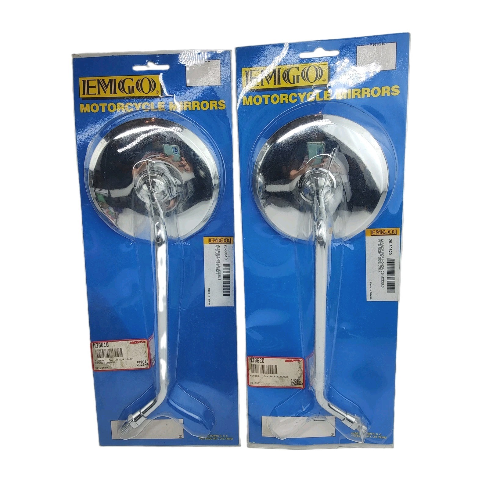 NOS Emgo Right & Left Side Silver Mirrors Compatible W/ Honda CB Models 20-30610