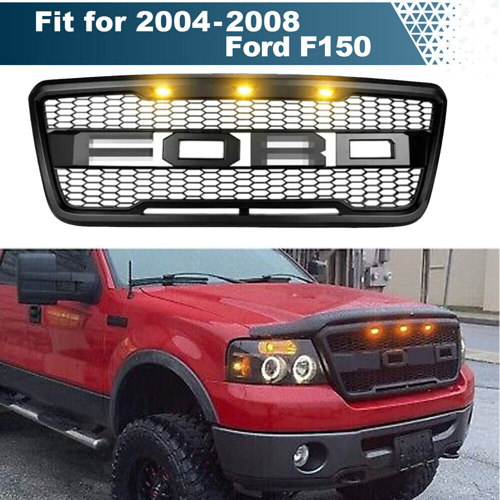 Grill  For 2004-2008 Ford F150  Raptor Style Bumper Grill Mesh w/ Letters Black