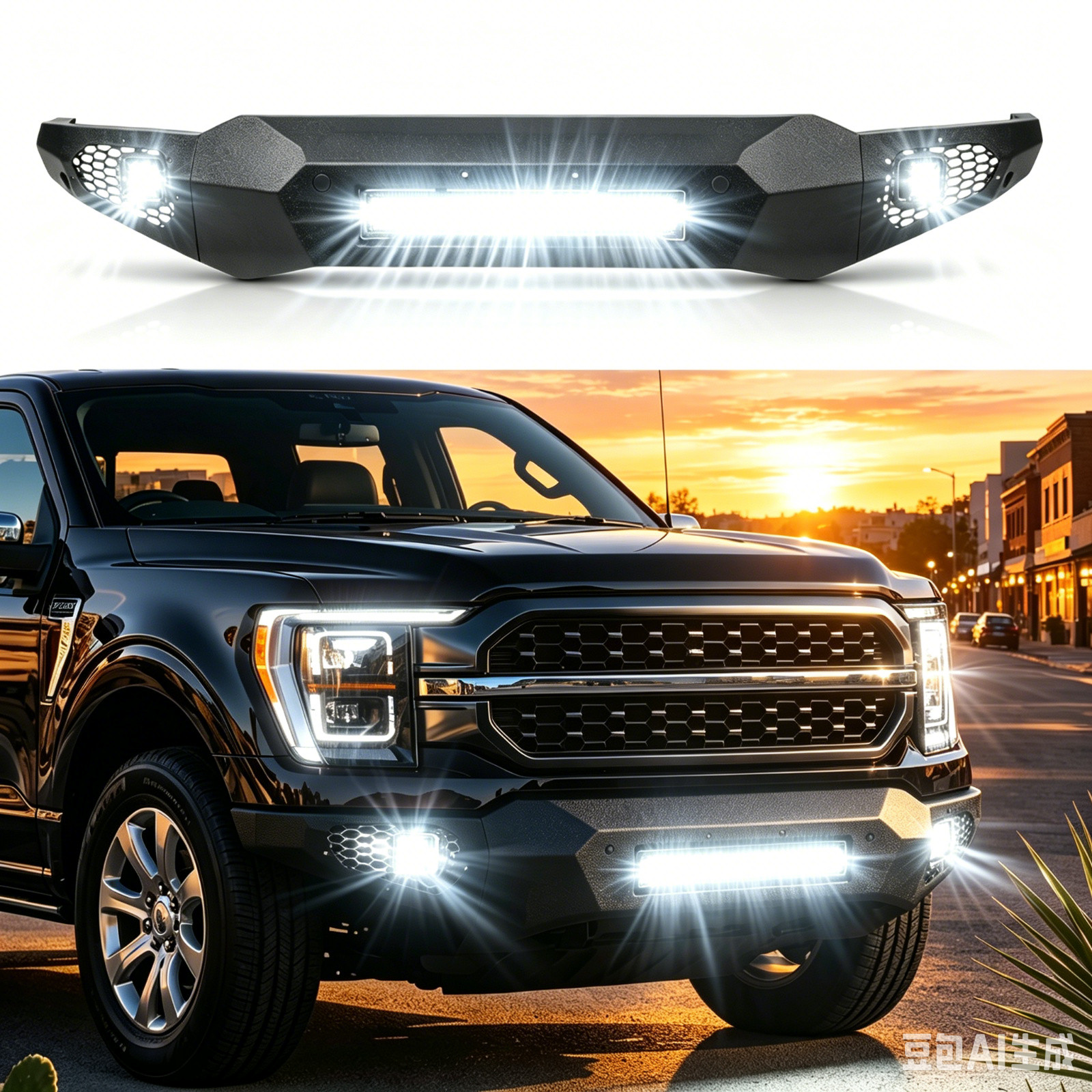 Heavy Duty Front Bumper w/ 120W LED Light For 21-23 Ford F-150 Exclude Raptor