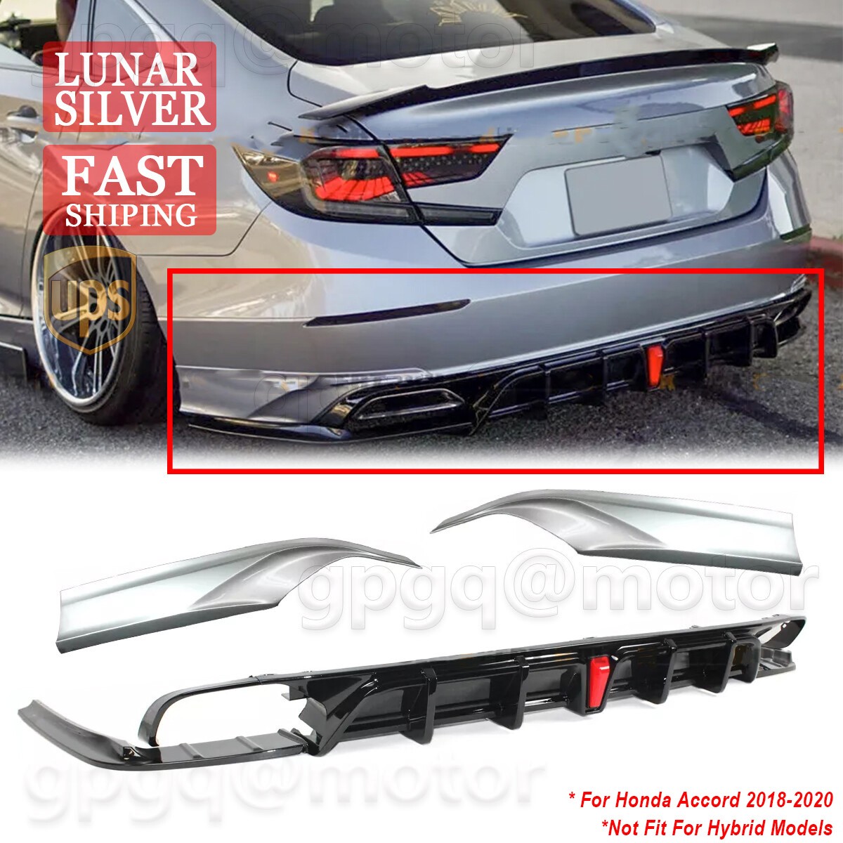 For Honda Accord 18-2020 Yofer Rear Diffuser & Lunar Silver Metallic Corner Spat