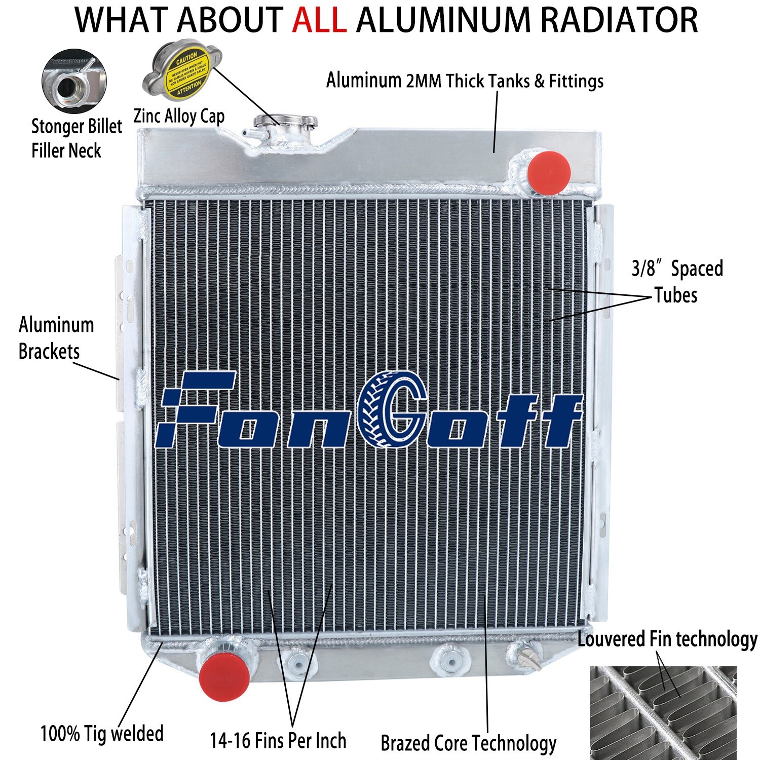 CC251 Aluminum Radiator Fit 1960-1966 Ford Mustang Falcon Ranchero Comet V8