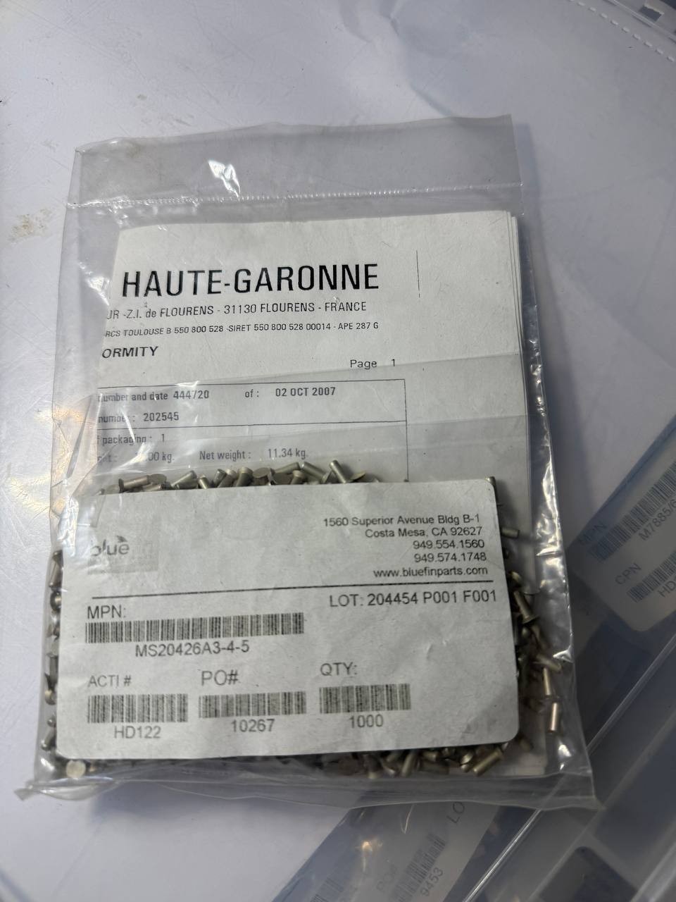 MS20426A3-4-5 Aircraft aluminum Rivets (AHG) 1000 ct SEALED OEM
