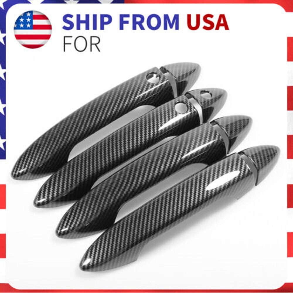 Glossy Carbon Fiber With Smart Door Handle Cover Trim For 2013-2017 Honda Accord