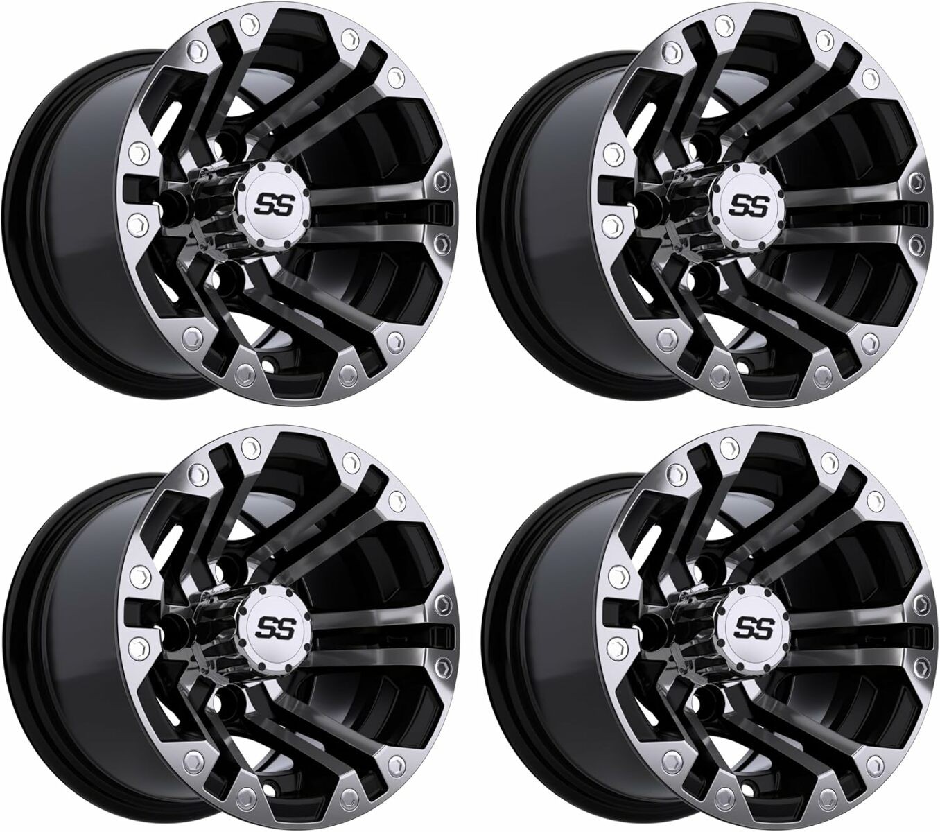 GTW Specter 10 inch Machined/Black Aluminum Golf Cart Wheel | 3:4 Offset | Set 4
