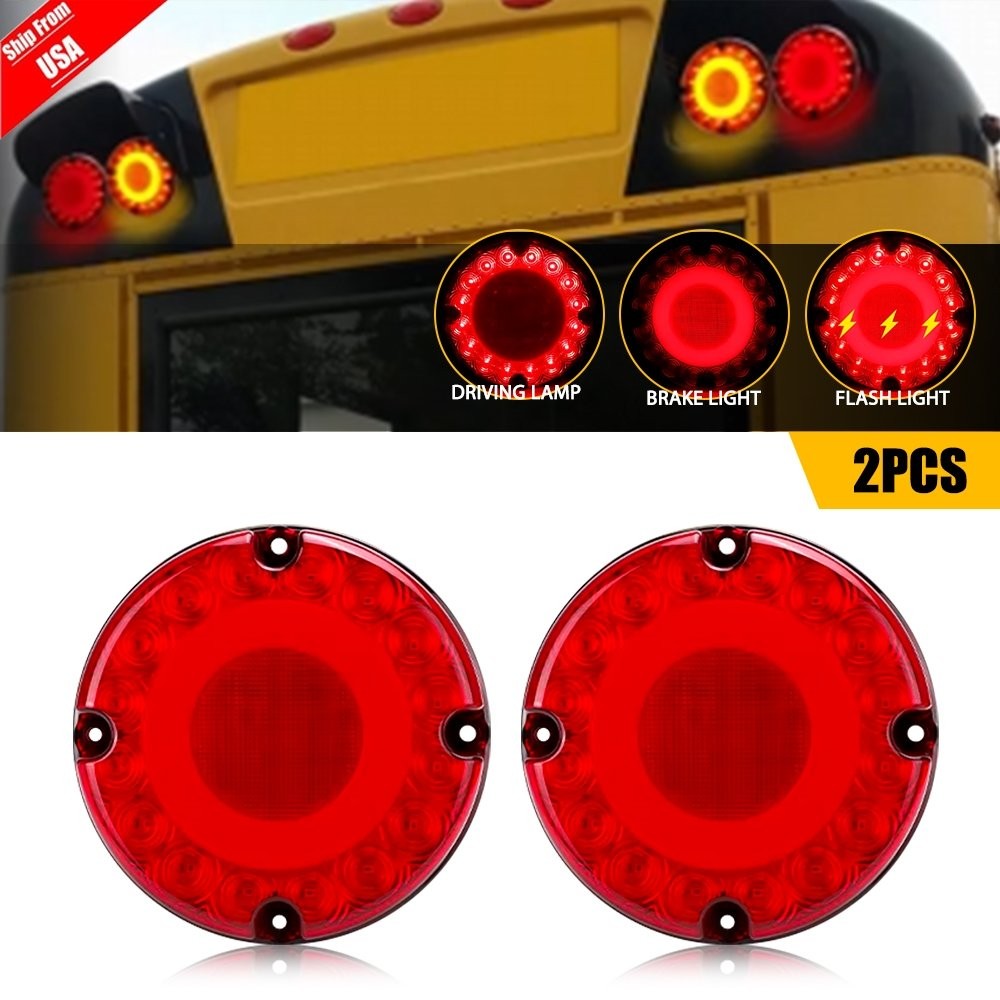 2PC 7 Inch Round Led School Bus Tail Lights, 36 LED Red Round Transit Stop Brake
