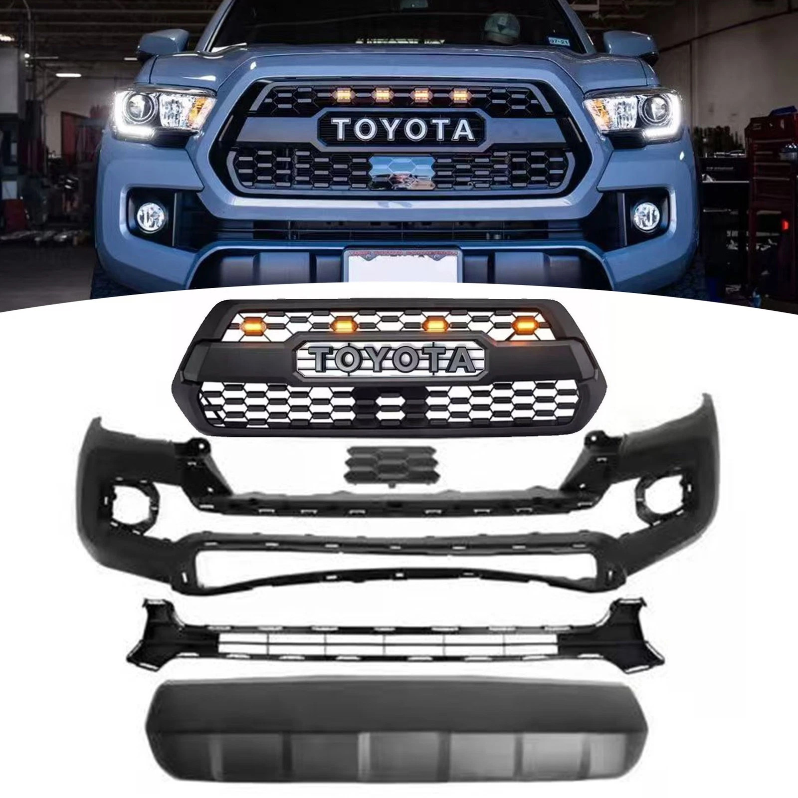 Front Bumper Cover Kit For 2016-2023 Toyota Tacoma With Grilles & Bumper Valance