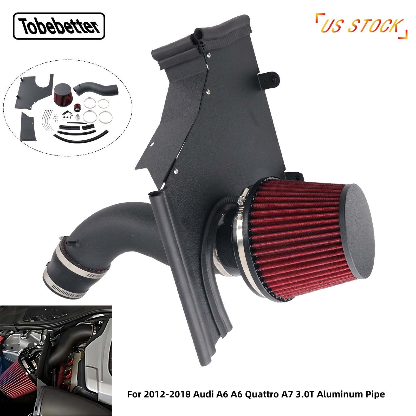 For 2012-18 Audi A6 A6 Quattro A7 3.0T Aluminum Pipe Cold Air Intake System Kit