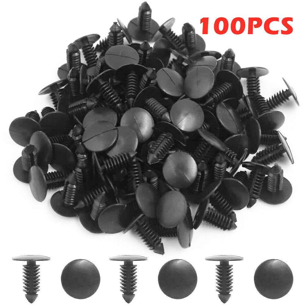 100Pcs 8mm Black Bumper Clips Auto Hole Plastic Rivets Fastener Fender Push Pin
