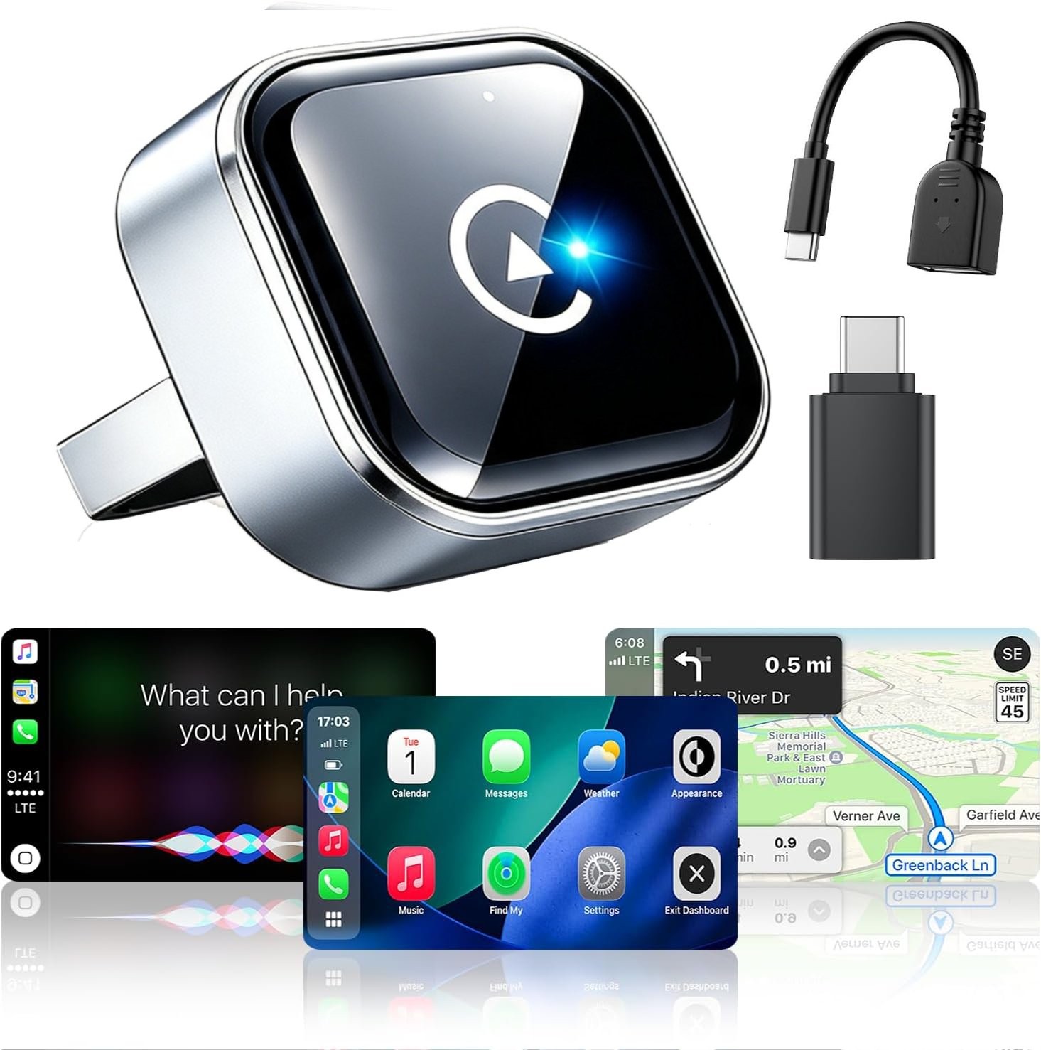 Wireless CarPlay Adapter for Apple iPhone Android for Hyundai Sonata 2016-2021