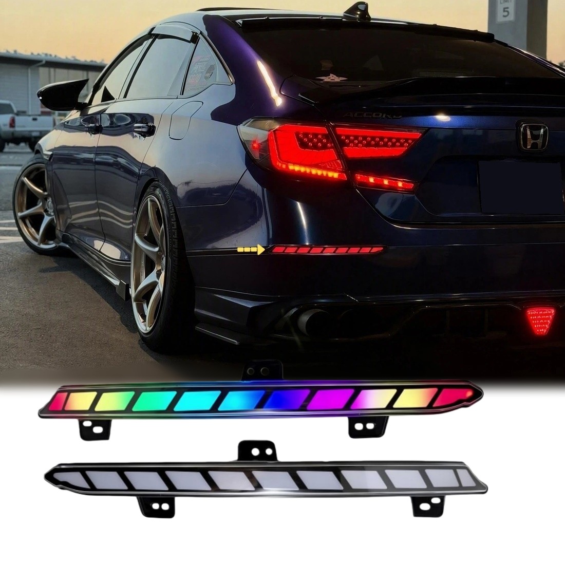 RGB Len Rear Bumper LED Reflector Fits 2018-2022 Honda Accord Sedan w/ Animation