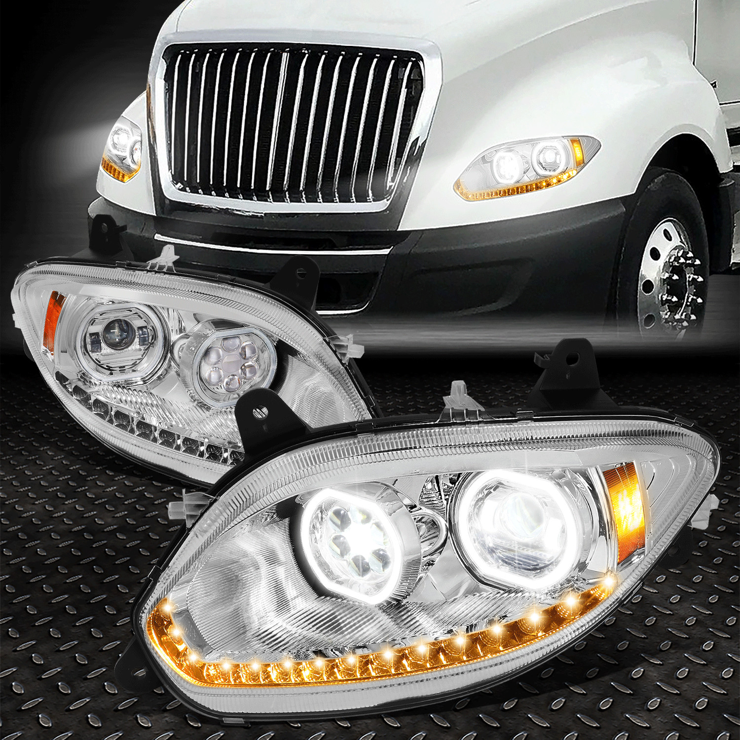 FOR 17-21 INTERNATIONAL LT LT625 SEQUENTIAL SIGNAL FULL LED PROJECTOR HEADLIGHTS