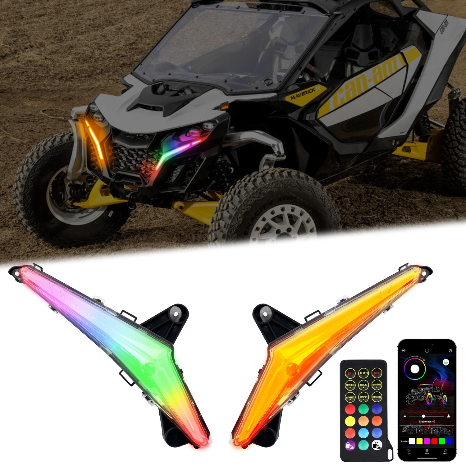 RGB LED Fang Lights DRL for Can-Am Maverick R 24-26 MAX X RS Chasing Music Sync