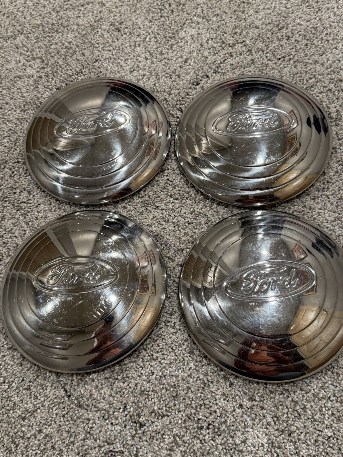 1932-33 Dog Dish Ford 4-cylinder Hub Caps After Market Licensed 5 3/4” Outer 1932-33 Dog Dish Ford 4-cylinder Hub Caps After Market Licensed 5 3/4” Outer