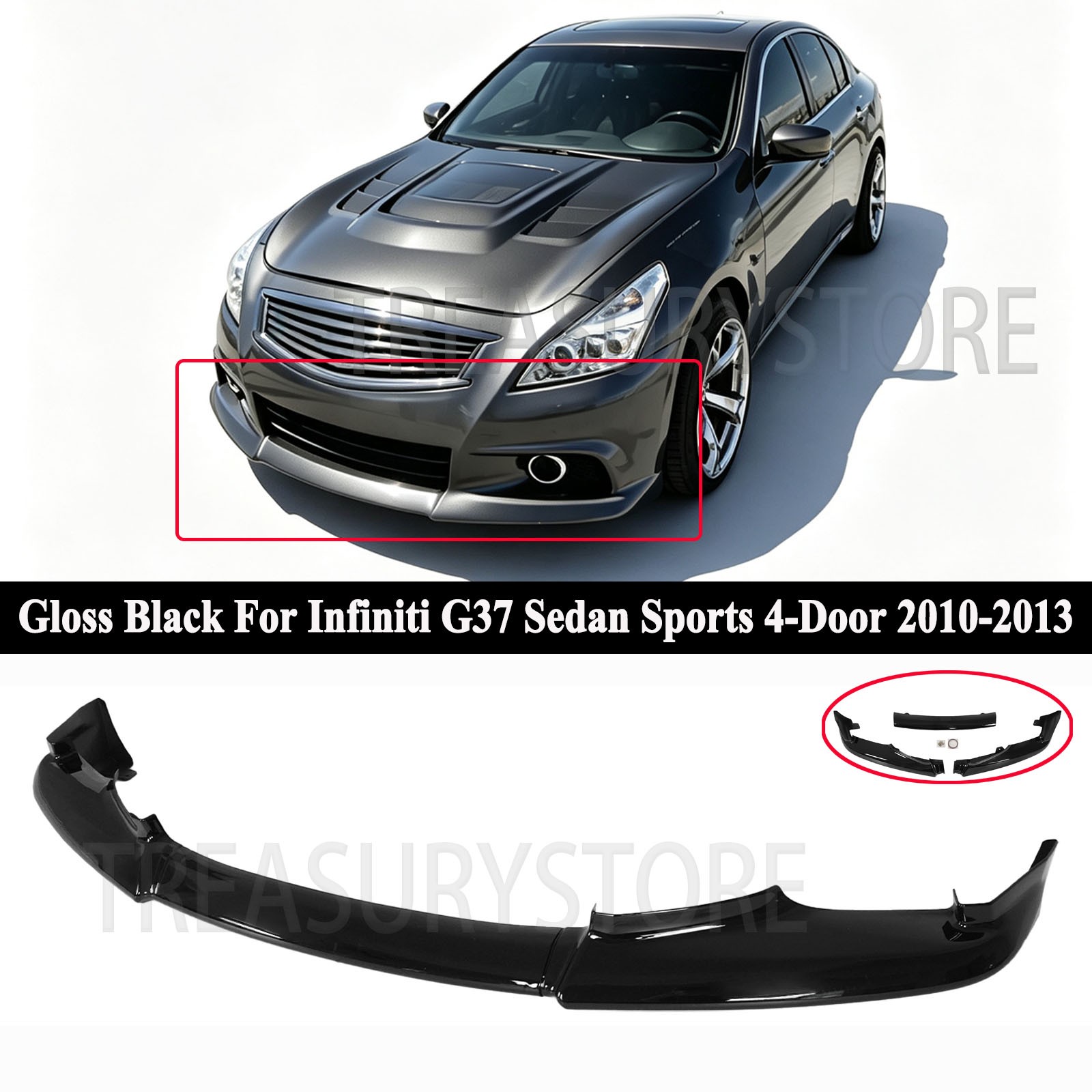 For Infiniti G37 Sedan Sports 4-Door 2010-2013 Gloss Black Front Bumper Spoiler