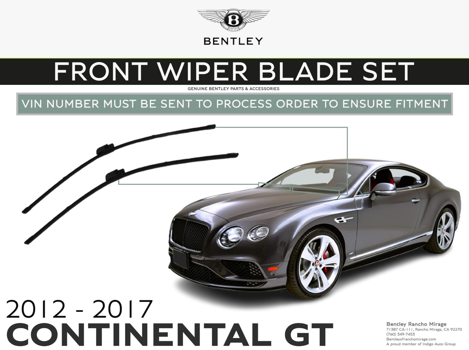 2012-2017 Bentley CONTINENTAL GT GENUINE FACTORY OEM WIPER BLADE (SET)