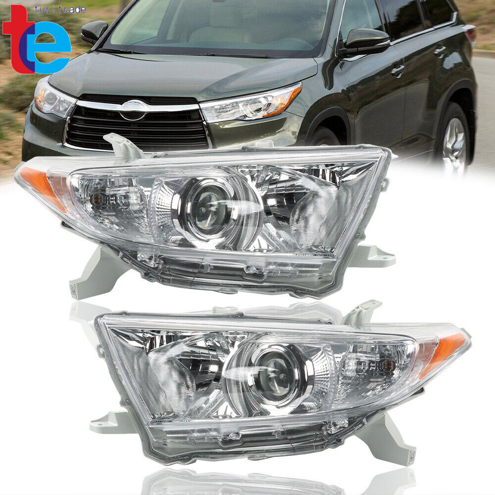 Halogen Headlight For 2011-2013 Toyota Highlander Chrome Housing Left+Right Side