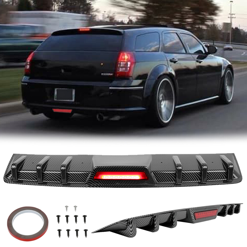 For Dodge Magnum SRT8 RT SXT Carbon Fiber Rear Bumper Diffuser Spoiler w/ Light