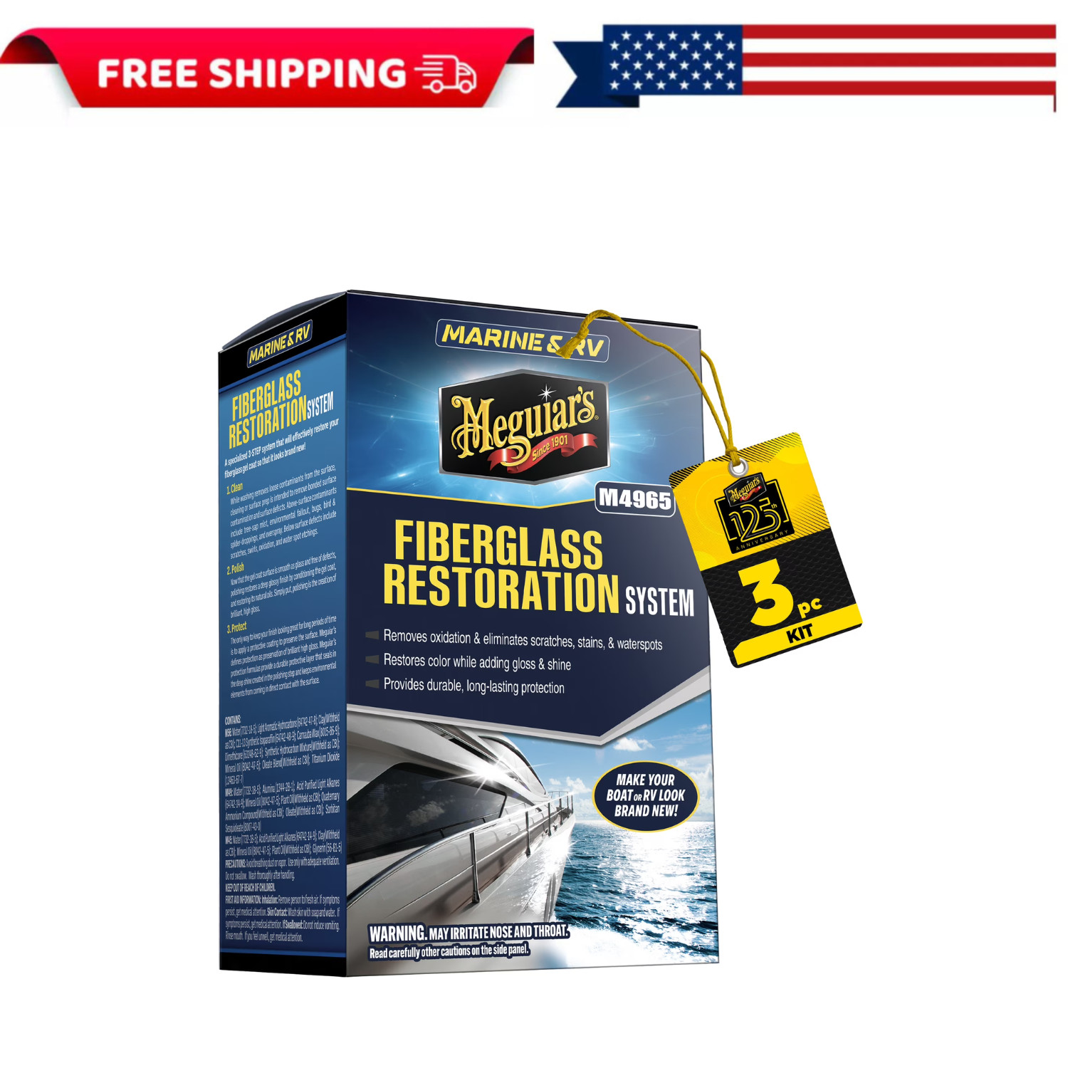 Meguiar\'s Marine RV Fiberglass Restoration Kit Boat Cleaner Wax
