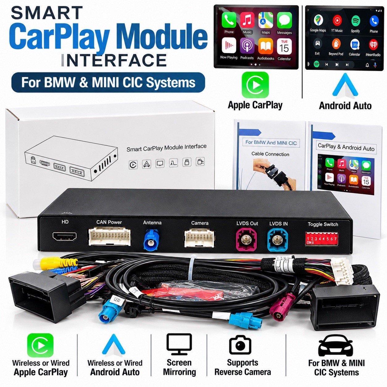 BMW MINI CIC Wireless Apple CarPlay Android Auto Retrofit Interface Module Kit