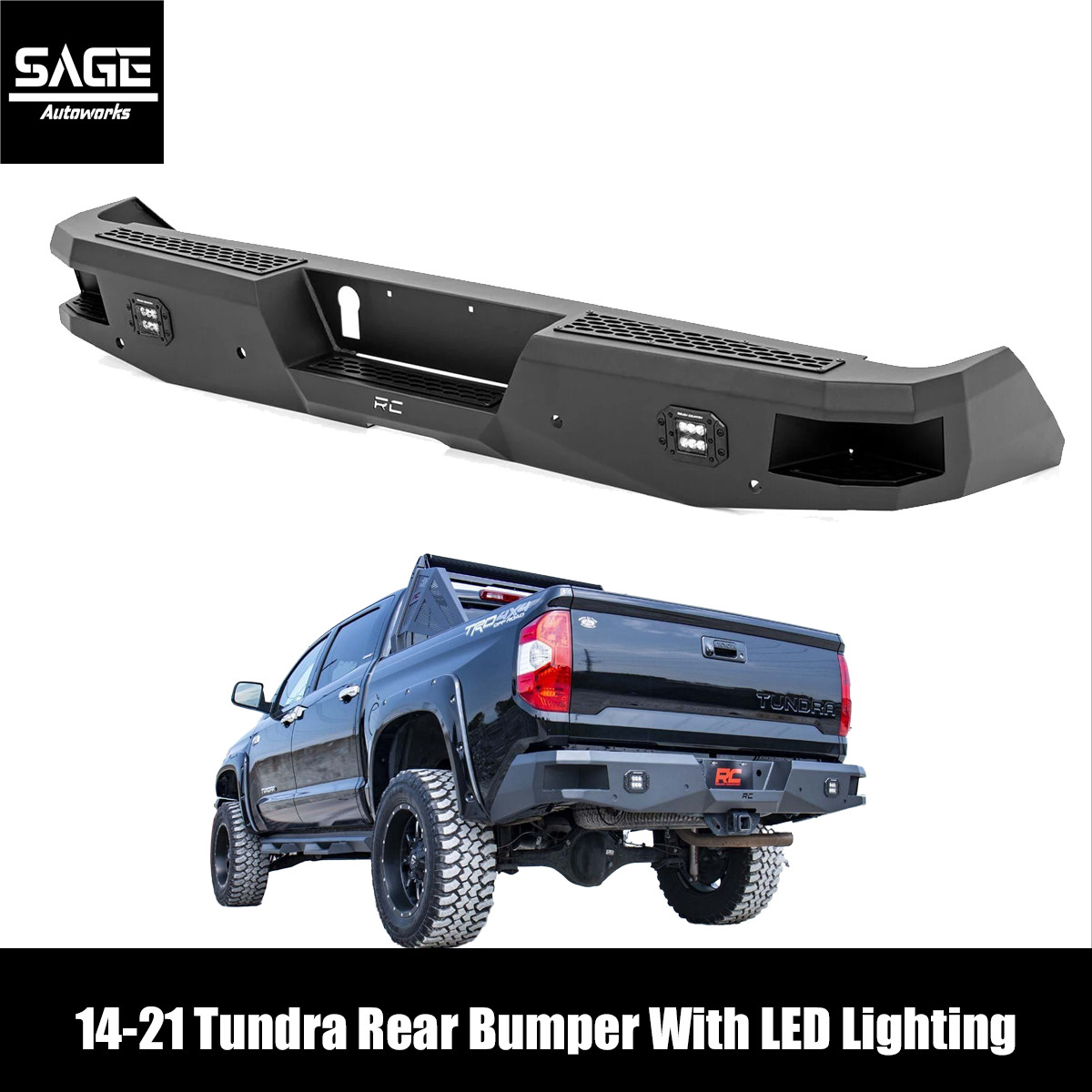 Rear Bumper For 14-21 Toyota Tundra With LED Lights