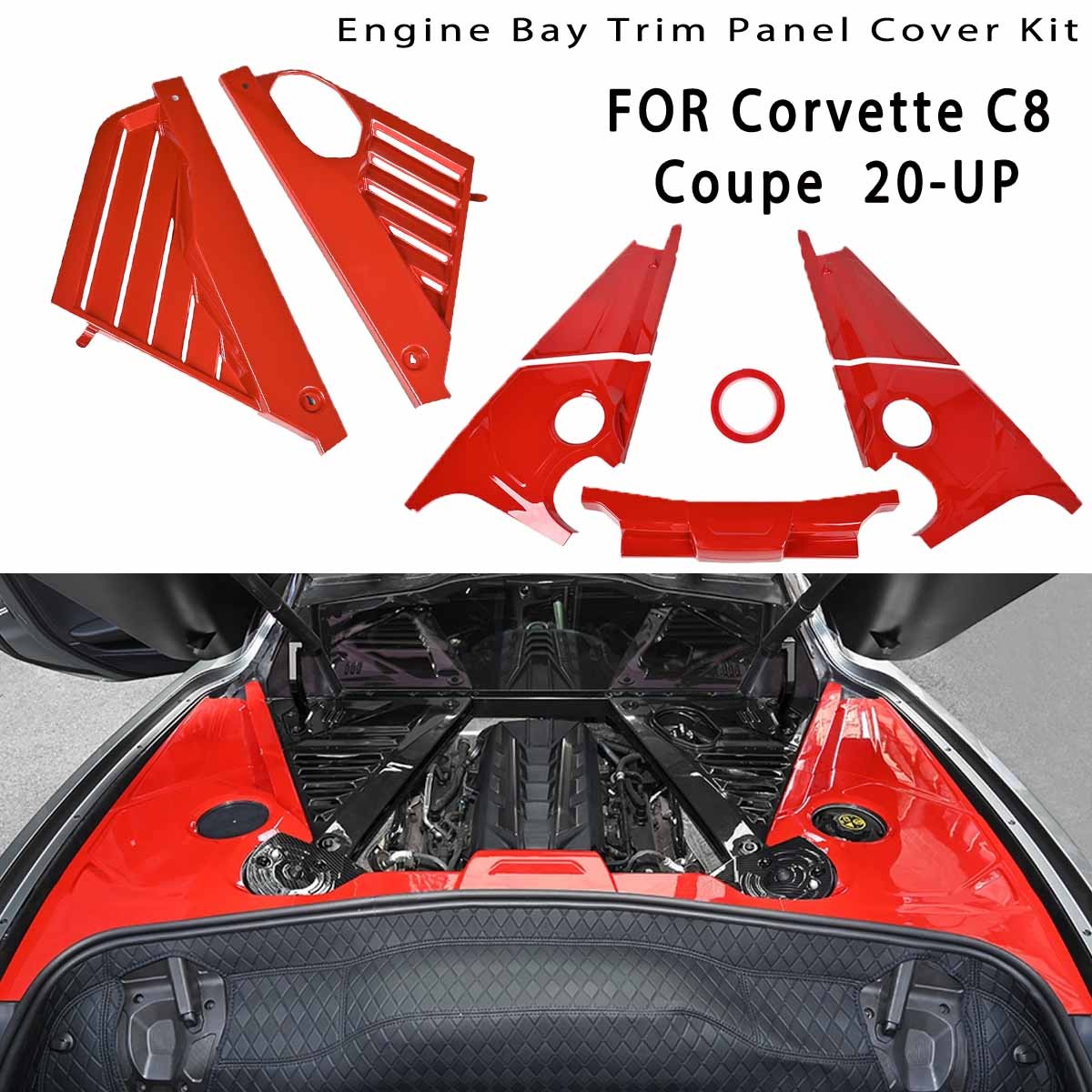 ABS RED Engine Bay Panel Cover Guard Frame Trim for Corvette C8 Coupe 20-27 2026