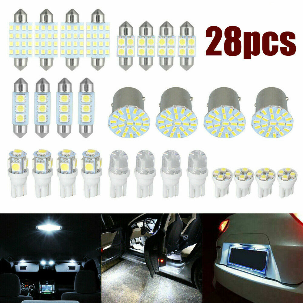 28Pcs LED Light Car Auto Lamp Interior Dome License Map Set Inside Bulbs White