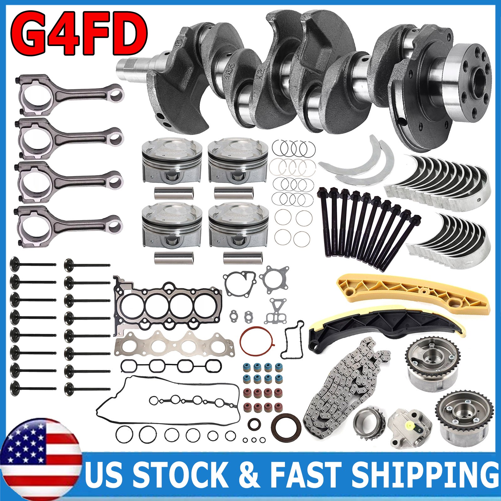 New G4FD Engine Overhaul Rebuild Kit w/ Crankshaft Timing For Hyundai Kia 1.6L