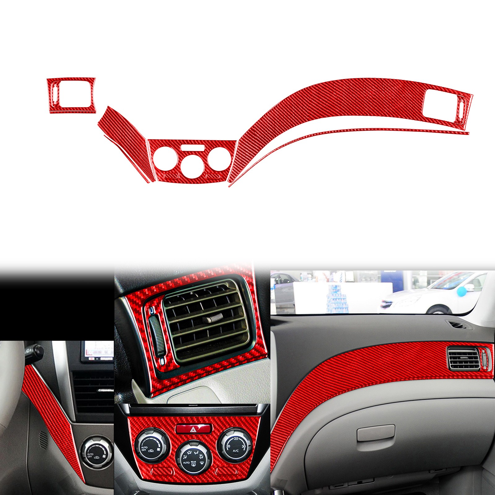 For Subaru Impreza WRX STI 2008-14 Red Carbon Fiber Dashboard Panel Trim Kit