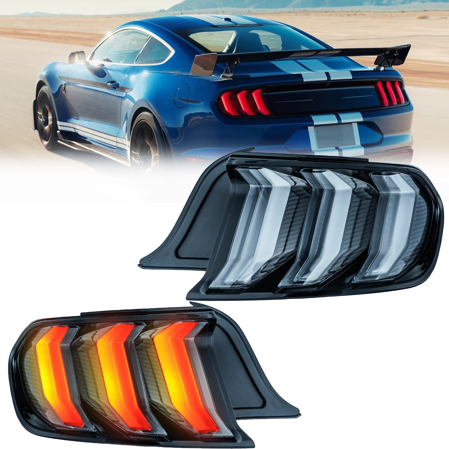LED Sequential Tail Lights White Clear Lens L+R fit for 2015-2023 Ford Mustang