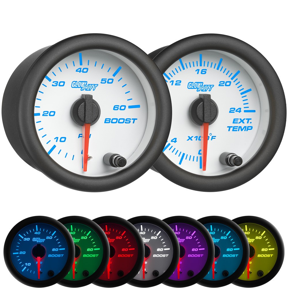 GlowShift 60 PSI Diesel Boost & 2400F EGT Pyrometer Gauge Set, White 7 Color
