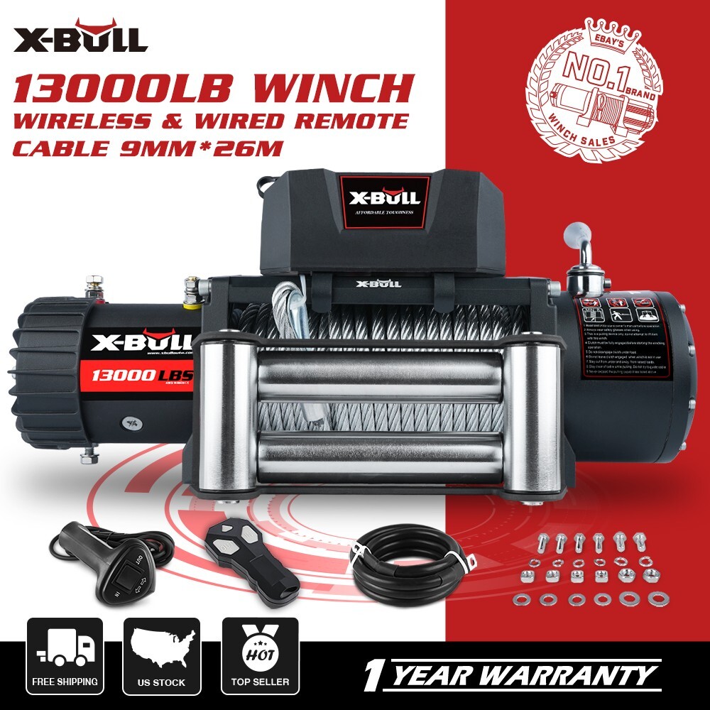 X-BULL Electric Winch 13000lbs Steel Cable Trailer Towing Off-Road SUV Truck 4WD X-BULL Electric Winch 13000lbs Steel Cable Trailer Towing Off-Road SUV Truck 4WD