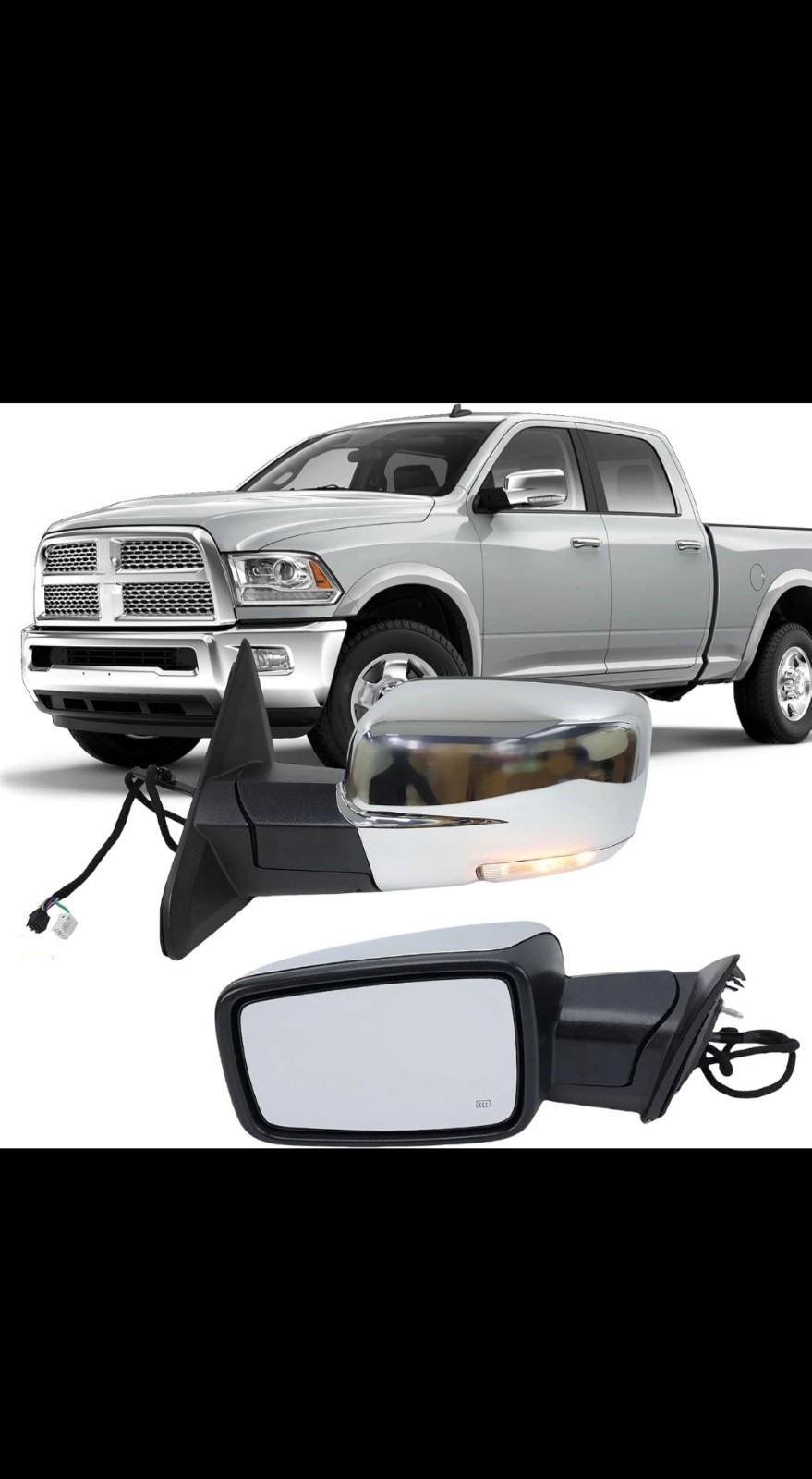Pair Side Mirror For 13-19 Ram 1500 Chrome Power Fold Heated Temper Sensor LH&RH