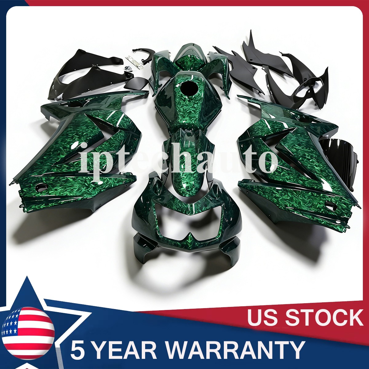 Green Forged Carbon Fiber Fairing Kit+Tank For Kawasaki Ninja 250R 2008-2012 US