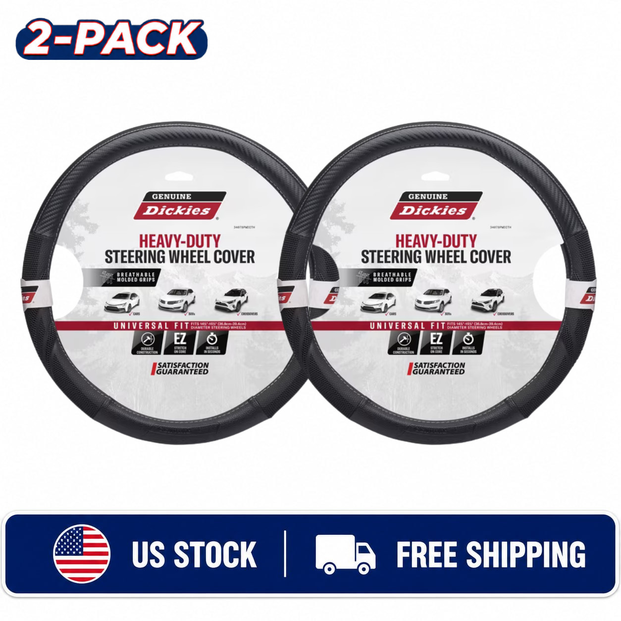 2 Pack Genuine Dickies Carbon Fiber Dura Grip Black Steering Wheel Cover