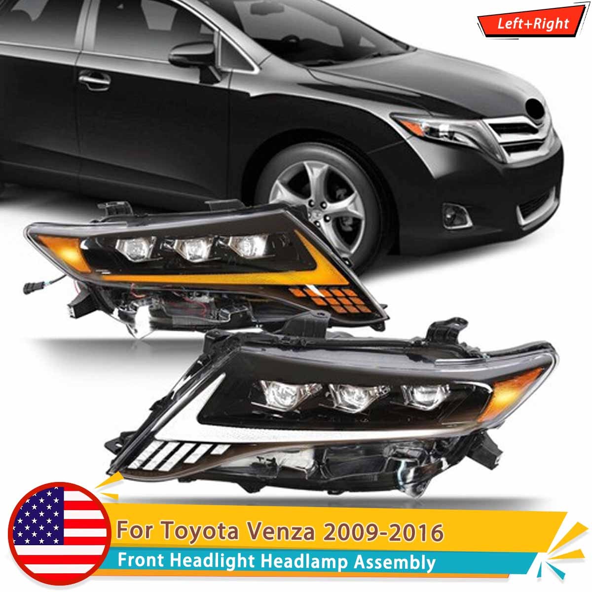 For 2009-2016 Toyota Venza LED Headlights Headlamps Projector DRL Black LH+RH