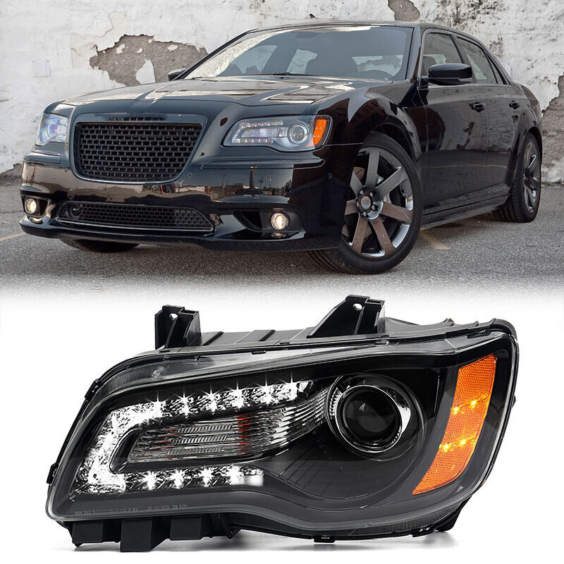 For 2011-2014 Chrysler 300 Black Halogen LED DRL Headlight Headlamp Driver Left