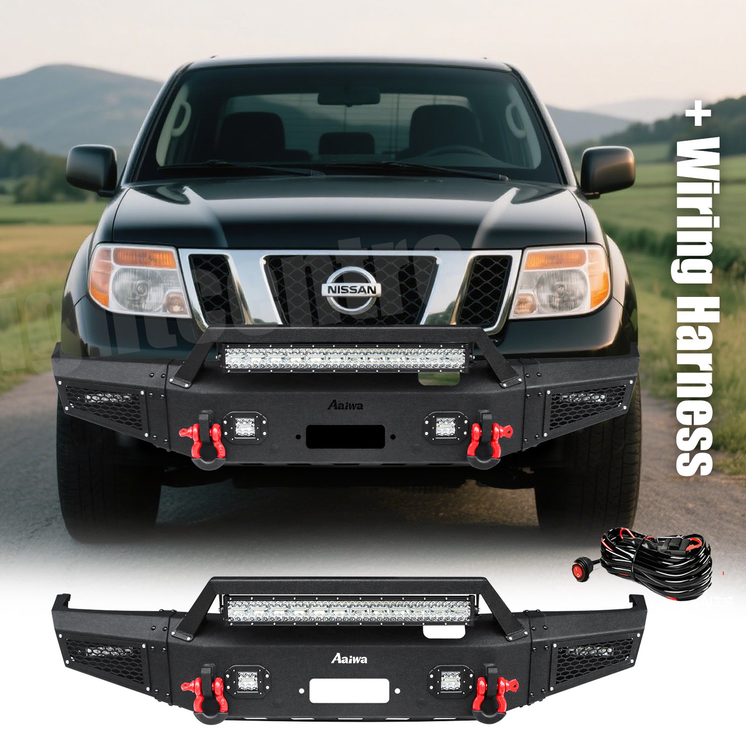Off-Road For 2005-2022 Nissan Frontier Front Bumper w/Winch Plate&Lights & Wire