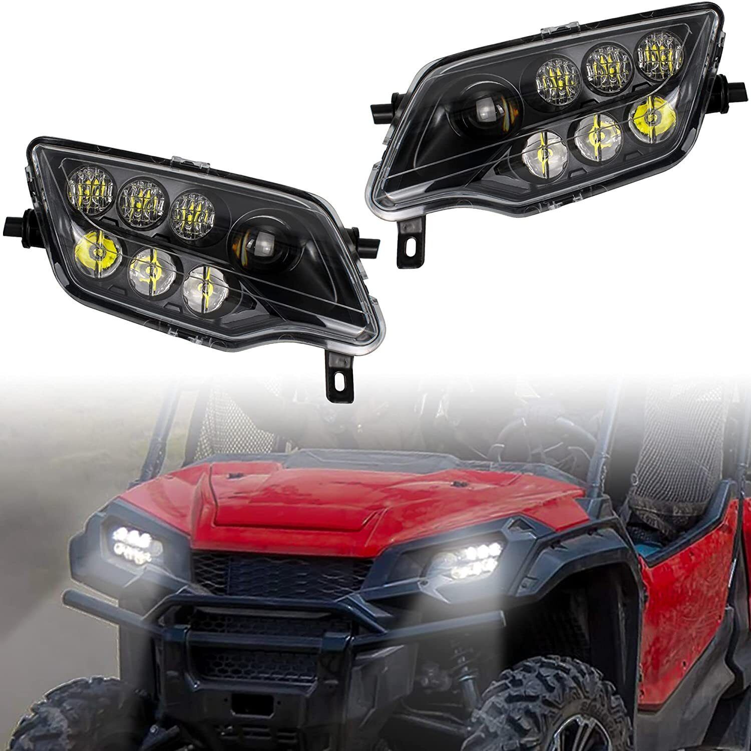Black LED Headlights Assembly for Honda Pioneer 1000 / Rancher 420 / Foreman 500