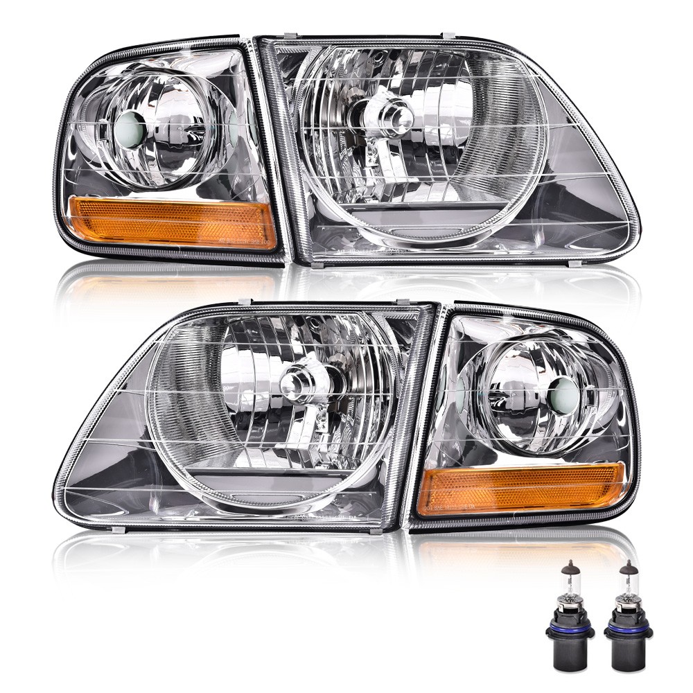 For 1997-2002 2003 Ford F-150 Expedition Clear Chrome Headlights & Corner Lights