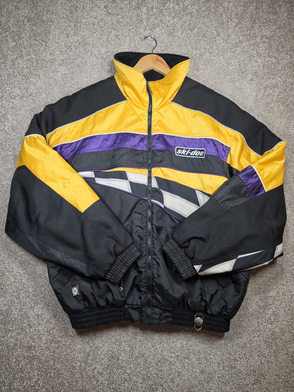 Vintage Ski-Doo Bombardier Sno Gear Snowmobile Jacket XL Yellow Purple Black