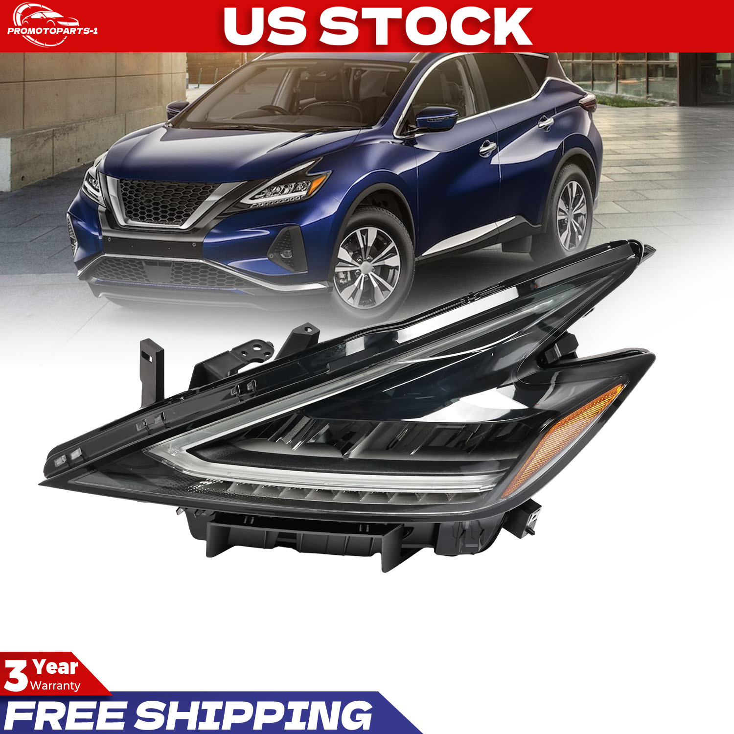 For 2022-2024 Nissan Murano Full LED Left Headlight Assembly Black