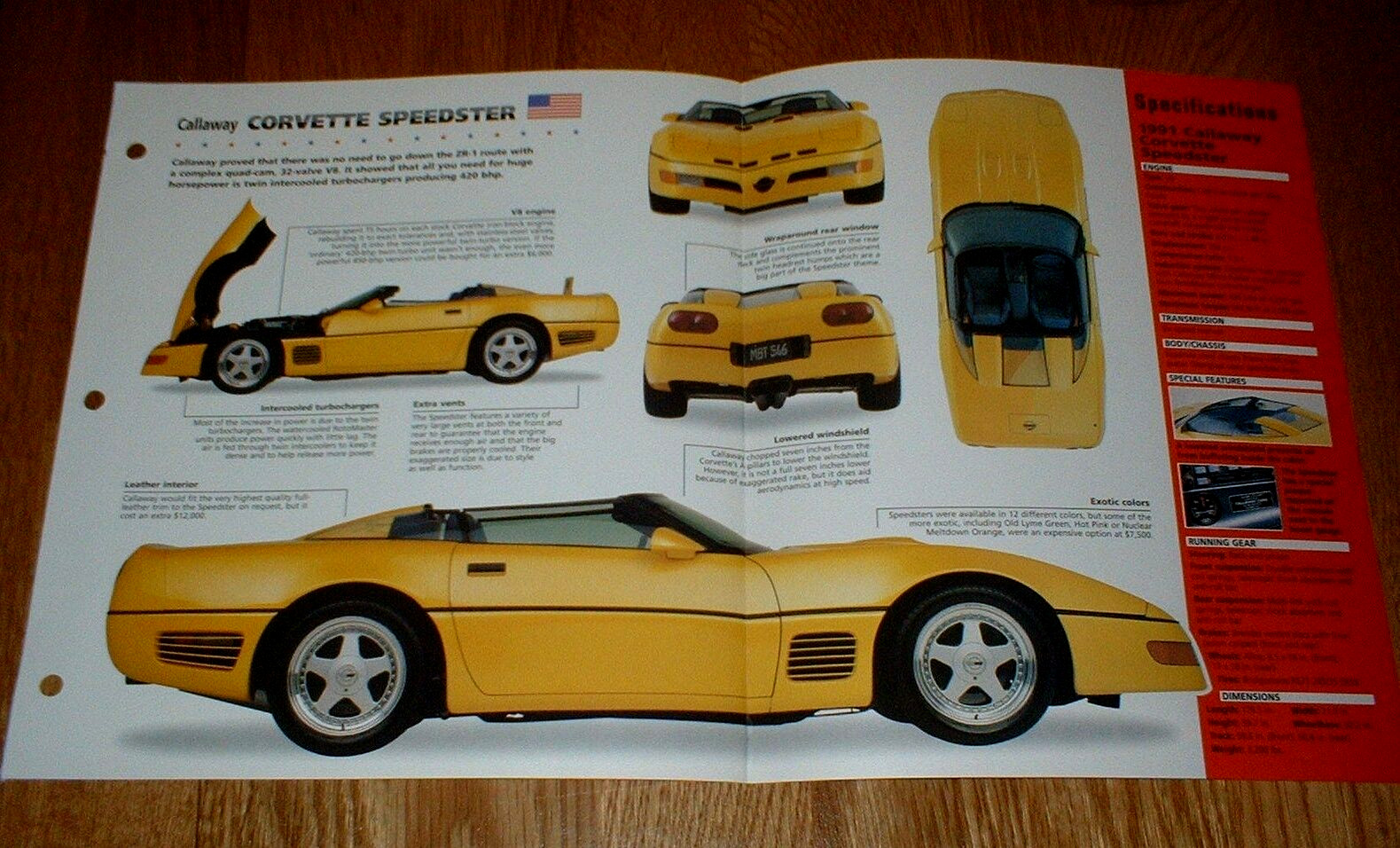 1991 Callaway Corvette Speedster Original Imp Brochure Specs Info 91 Chevy