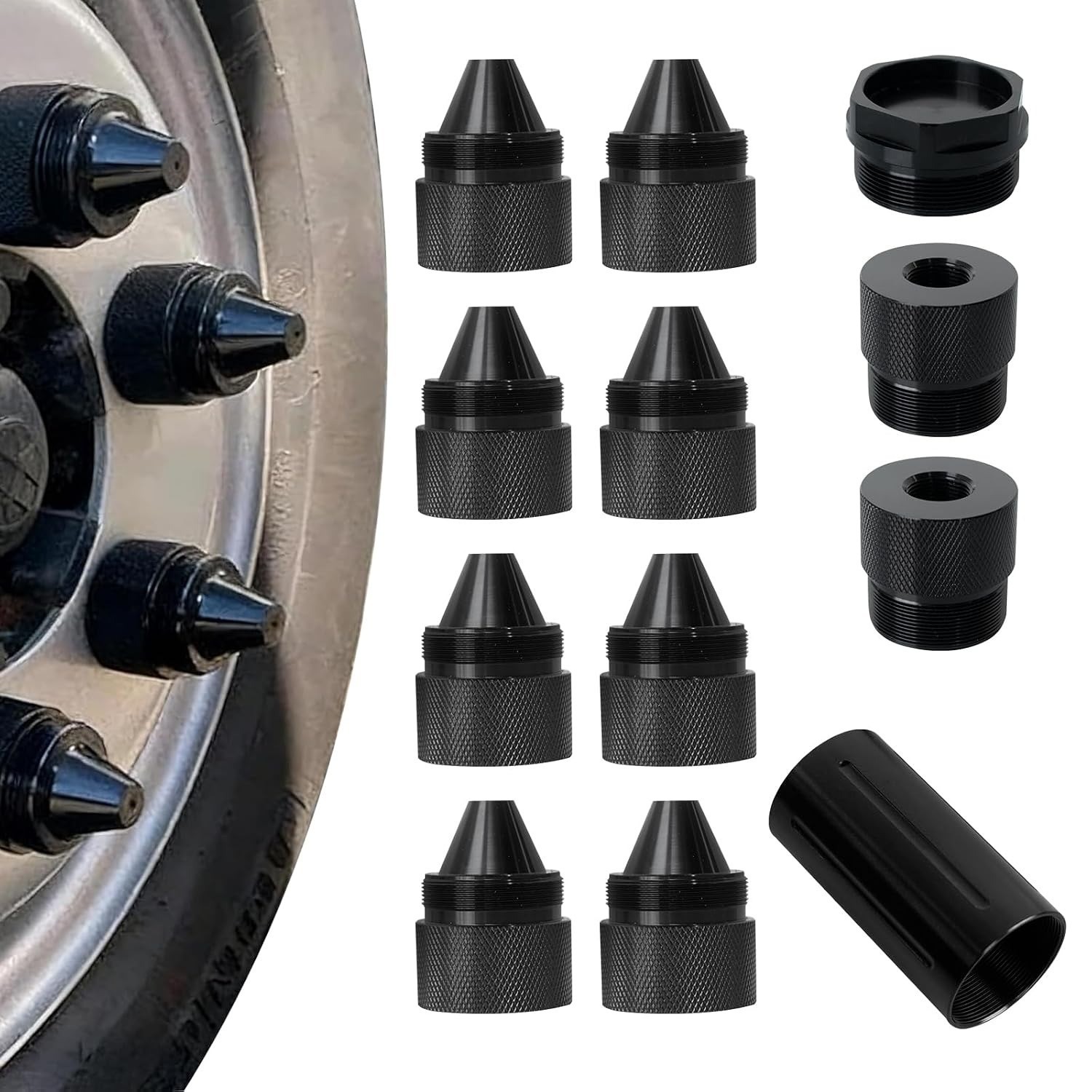 1.375\'\' x 24 Aluminum Alloy Cone Shaped Wheel Lug Nuts with Sealed End Cap