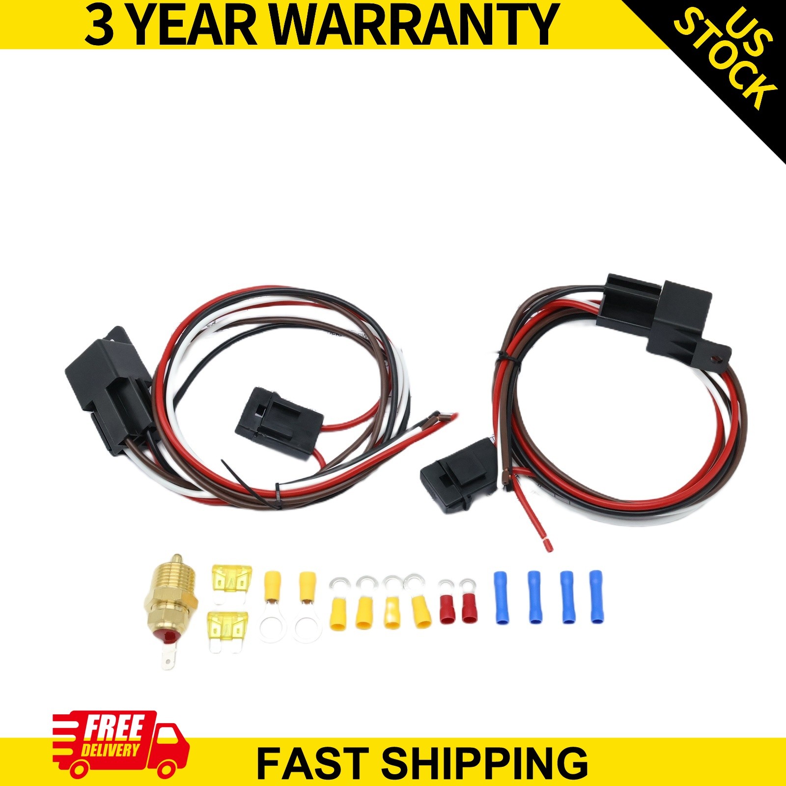 Universal Dual Electric Cooling Fan Wiring Harness Relay Kit With Thermostat