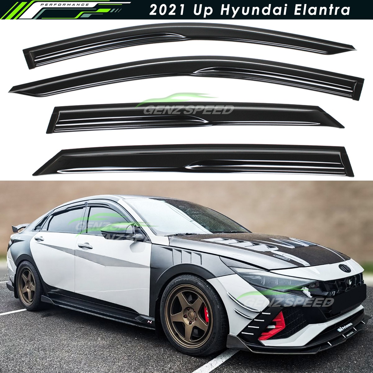 For 2021-2026 Hyundai Elantra Mugen Style Window Visors Rain Guards Deflectors