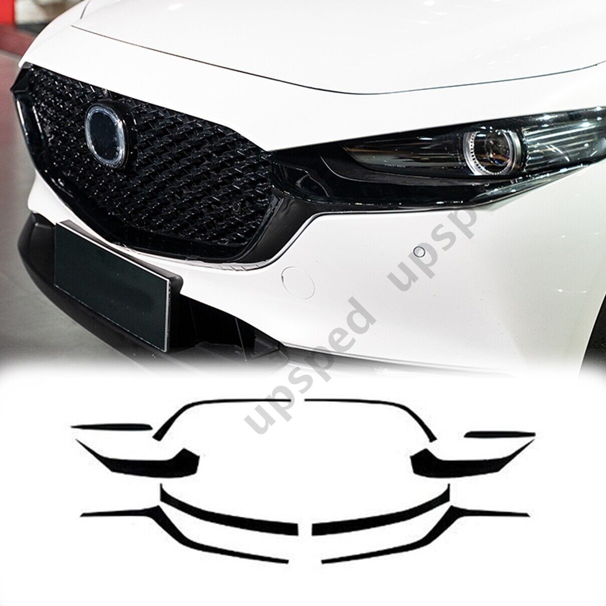 Black Center Grille Grill Stripe Cover Trim Sticker For Mazda CX-30 2020-2023