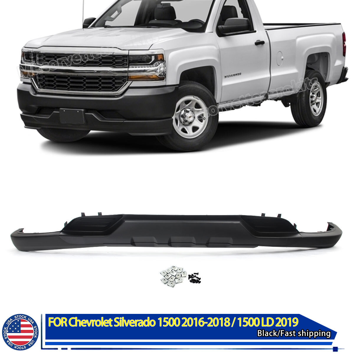 Front Bumper Valance For 2016-18 Silverado 1500 Matte W/O Tow Hooks 1500 LD 2019